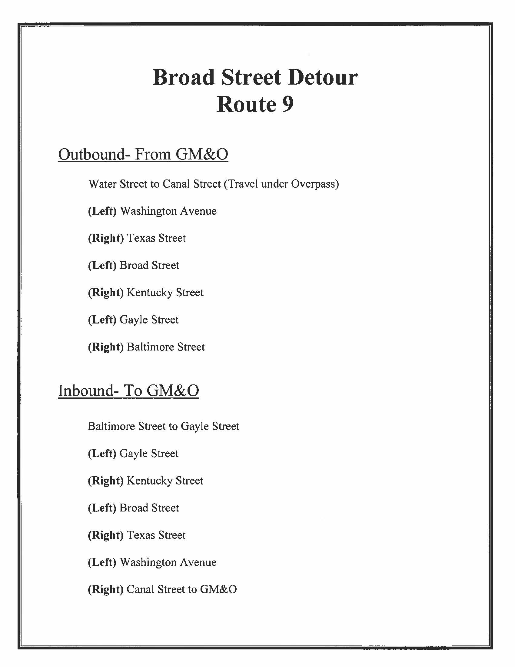 Broad Street Detour Route 9
